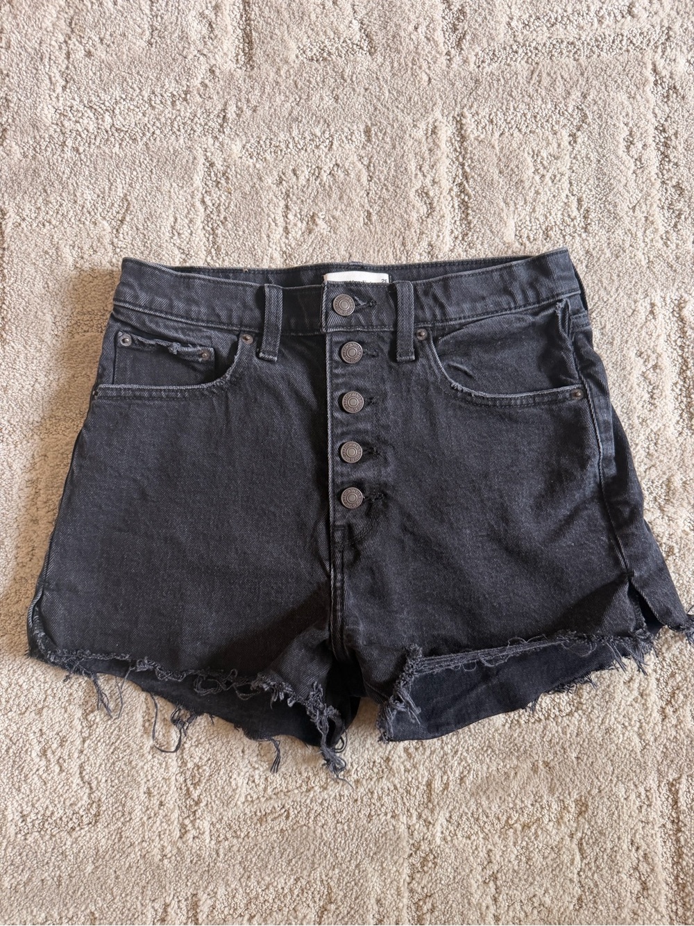 Abercrombie & Fitch Black The Mom Short High-Rise Button-Front Denim Shorts